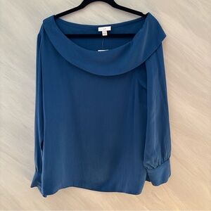 J. Jill Women’s L Royal Blue Soft Luxe One-Shoulder Long Sleeve Blouse New!!!